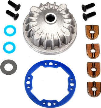 Housing, center differential (aluminum)/ x-ring gaskets (2)/ ring gear gasket/ bushings (2)/ 5x10x0.5 PTFE-coated washer/ 2.5x8 CCS (4)