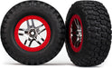 Tires & wheels, assembled, glued (S1 ultra-soft, off-road racing compound) (SCT Split-Spoke chrome, red beadlock style wheels, BFGoodrich Mud-Terrainﾙ T/A KM2 tires, foam inserts) (2) (4WD f/r, 2WD rear)