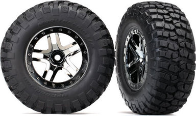 Tires & wheels, assembled, glued (SCT Split-Spoke black chrome beadlock style wheels, BFGoodrich Mud-Terrainﾙ T/A KM2 ultra-soft S1 compound off-road racing tires, foam inserts) (2) (4WD f/r, 2WD rear) (TSM rated)