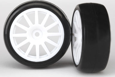 Tires & wheels, assembled, glued (12-spoke white wheels, slick tires) (2)