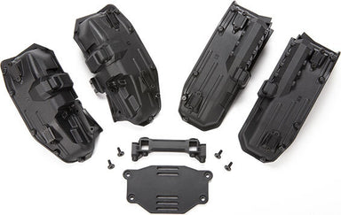 Fenders, inner (narrow), front & rear (2 each)/ rock light covers (8)/ battery plate/ 3x8 flathead screws (4)