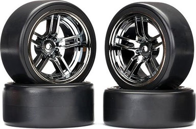 Tires and wheels, assembled, glued (split-spoke black chrome wheels, 1.9" Drift tires) (front and rear)