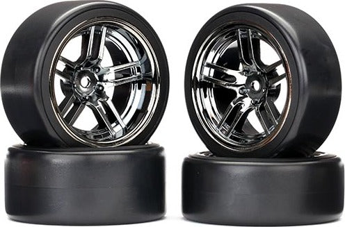 Tires and wheels, assembled, glued (split-spoke black chrome wheels, 1.9" Drift tires) (front and rear)
