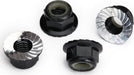 Nuts, 5mm flanged nylon locking (aluminum, black-anodized, serrated) (4)