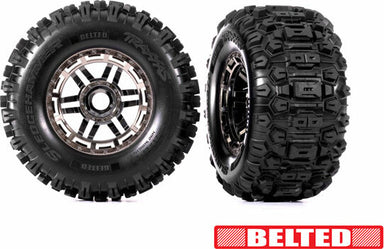 Tires and Wheels, Assembled, Glued (Black Chrome Wheels, Belted Sledgehammer® All-Terrain Tires, Foam Inserts) (2) (17Mm Splined) (Tsm® Rated)