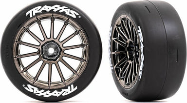 Tires and Wheels, Assembled, Glued (multi-spoke Black Chrome Wheels, 2.0" Slick Tires with Traxxas® Logo, Foam Inserts) (front) (2) (VXL Rated)