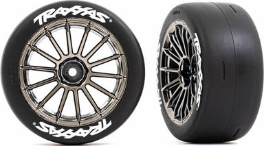 Tires and Wheels, Assembled, Glued (multi-spoke Black Chrome Wheels, 2.0" Slick Tires with Traxxas® Logo, Foam Inserts) (rear) (2) (VXL Rated)