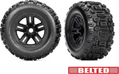 Tires and Wheels, Assembled, Glued (3.8" Black Wheels, Belted Sledgehammer® Tires, Foam Inserts) (2)