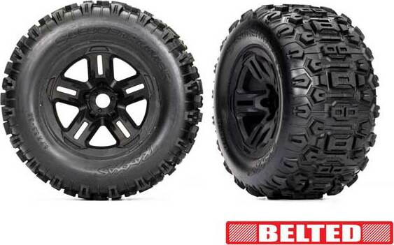 Tires and Wheels, Assembled, Glued (3.8" Black Wheels, Belted Sledgehammer® Tires, Foam Inserts) (2)