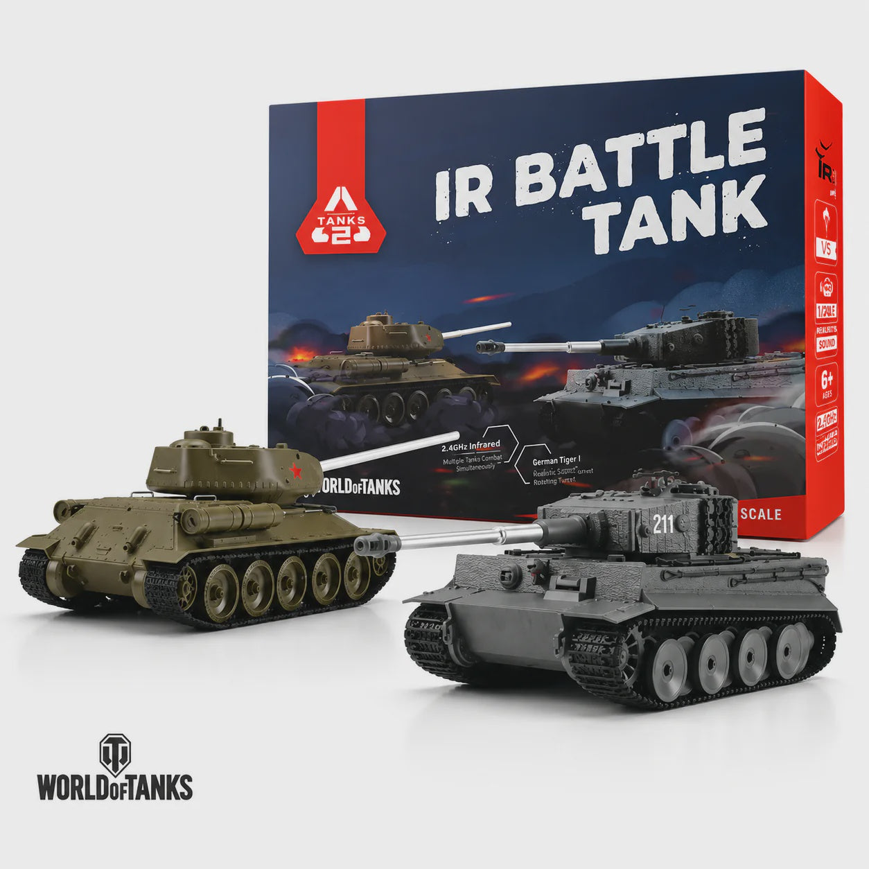 HL384823 World of Tanks 1/30 Scale IR Battle Tank Set – Tiger I & T-34/85 RC Tanks